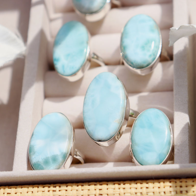 oval larimar gemstone silver ring