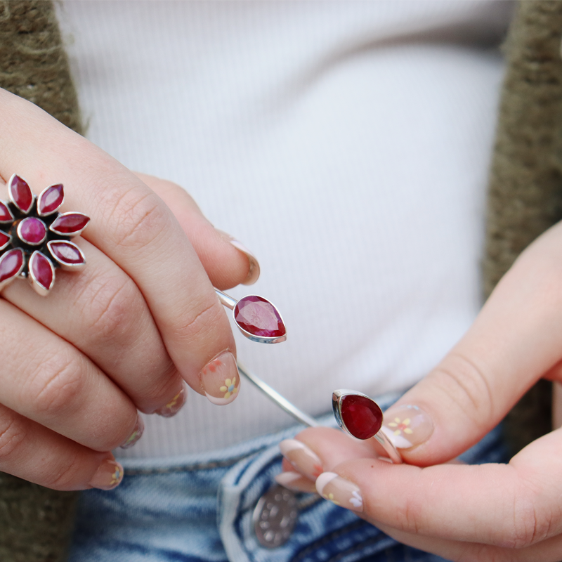 ruby quartz sterling silver gemstone bangle cuff