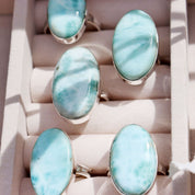 oval larimar gemstone silver ring