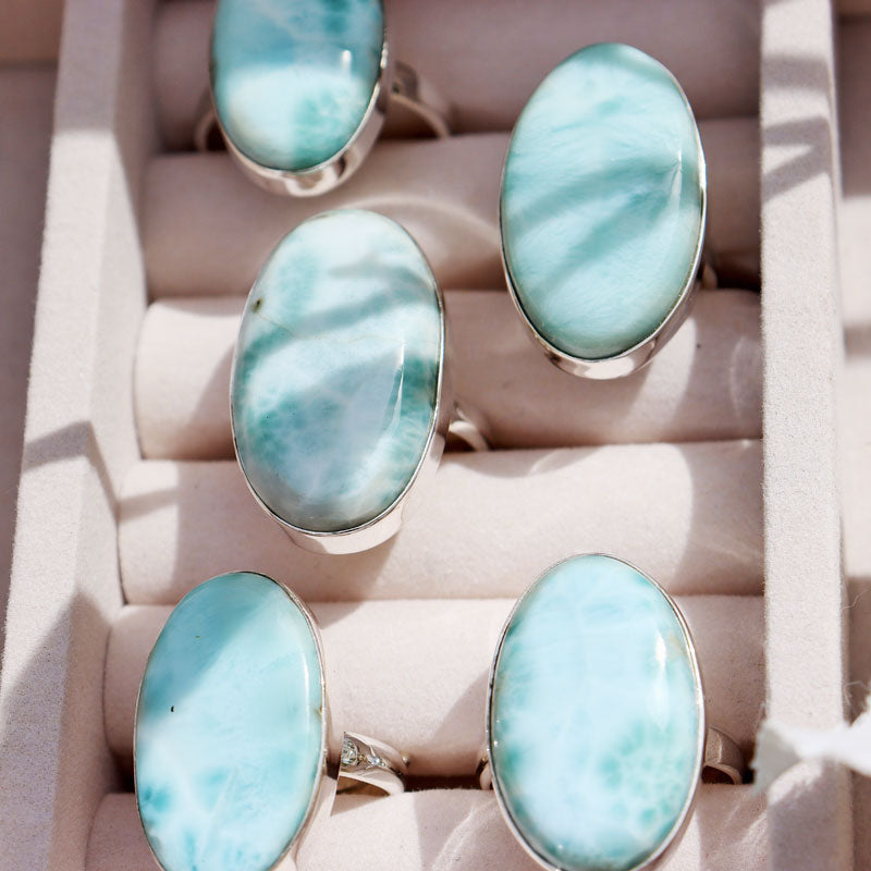 oval larimar gemstone silver ring