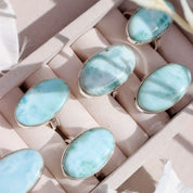 oval larimar gemstone silver ring