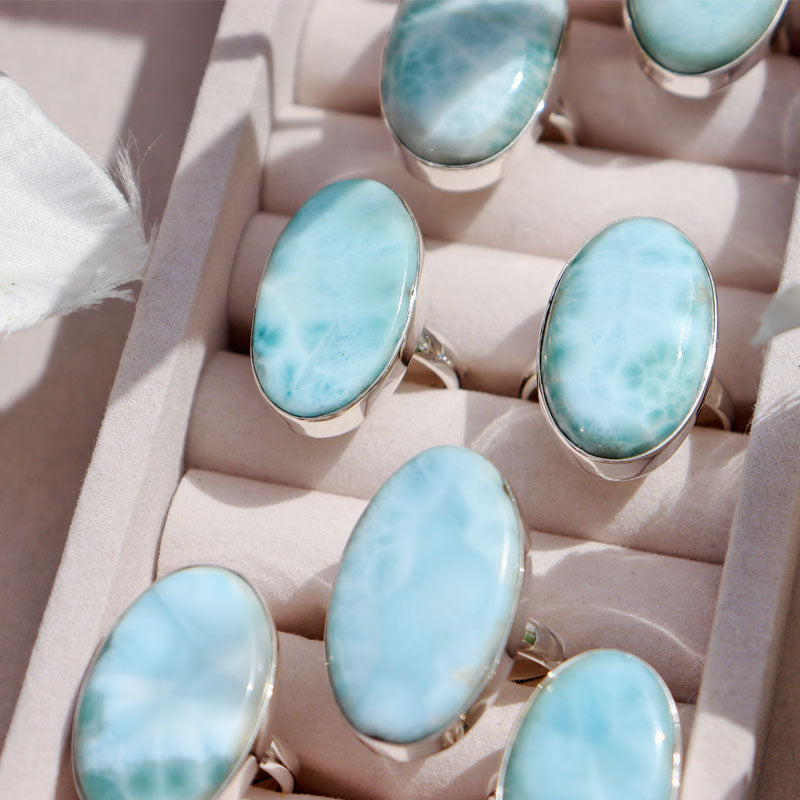 oval larimar gemstone silver ring