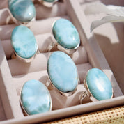 oval larimar gemstone silver ring