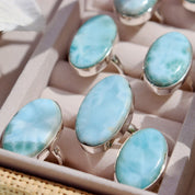 oval larimar gemstone silver ring