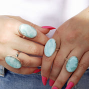 oval larimar gemstone silver ring
