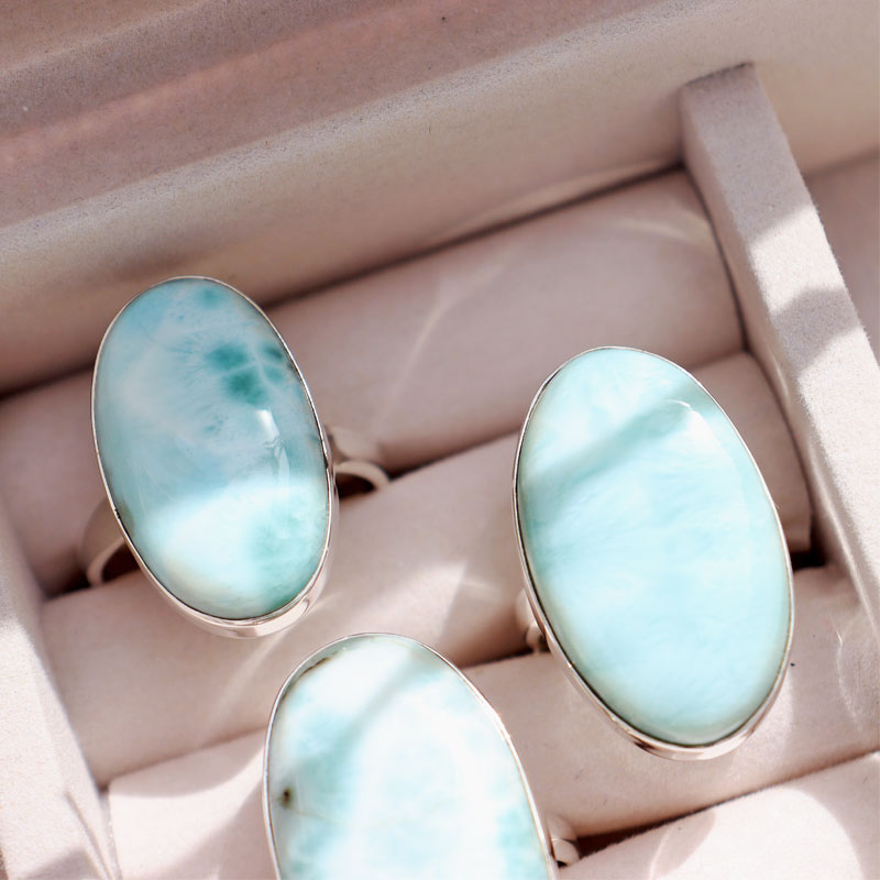 oval larimar gemstone silver ring