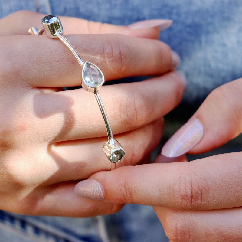 blue topaz silver gemstone bangle cuff