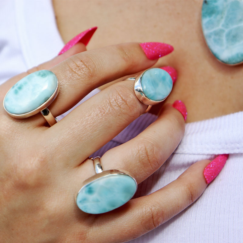 oval larimar gemstone silver ring