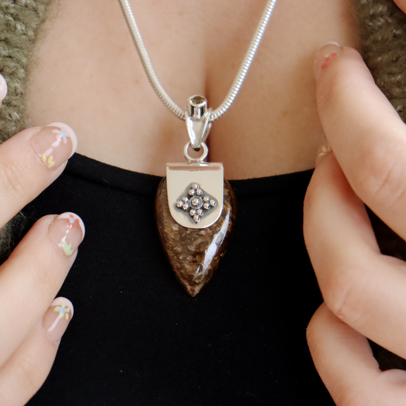 bronzite citrine sterling silver gemstone pendant