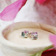 blue topaz silver gemstone stud earrings