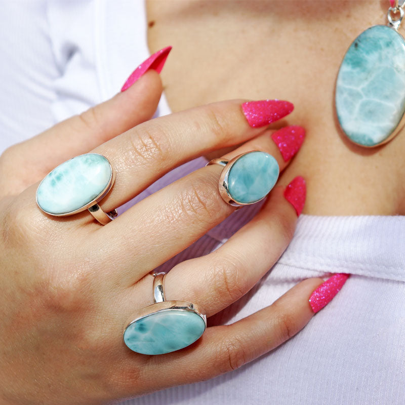 oval larimar gemstone silver ring
