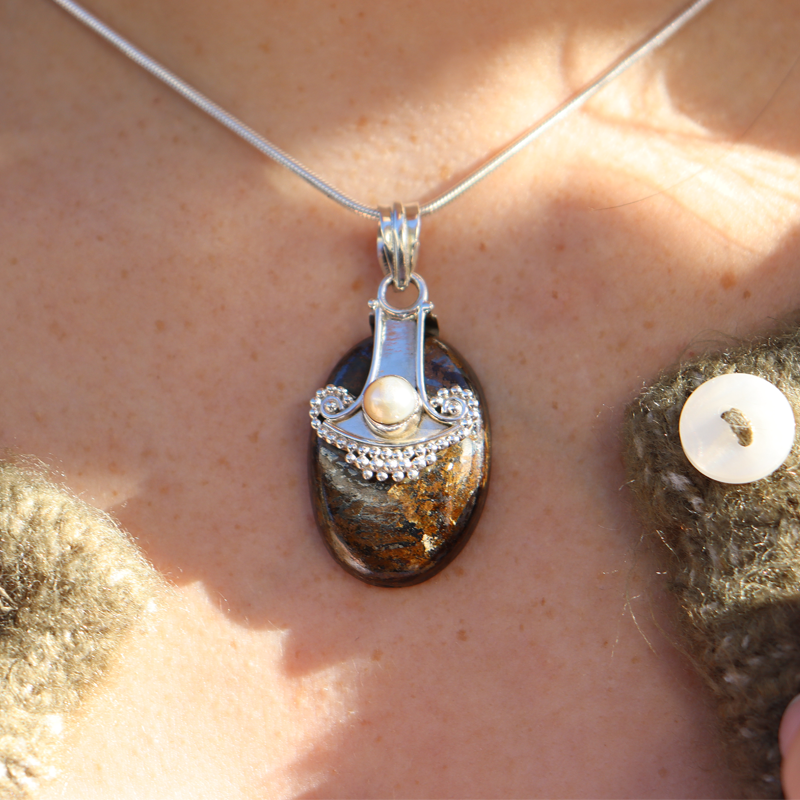 bronite pearl sterling silver gemstone pendant