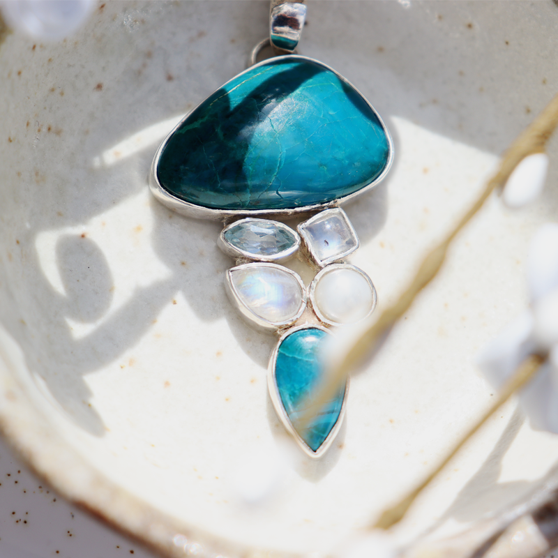 turquoise moonstone topaz pearl sterling silver pendant