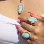 oval larimar gemstone silver ring
