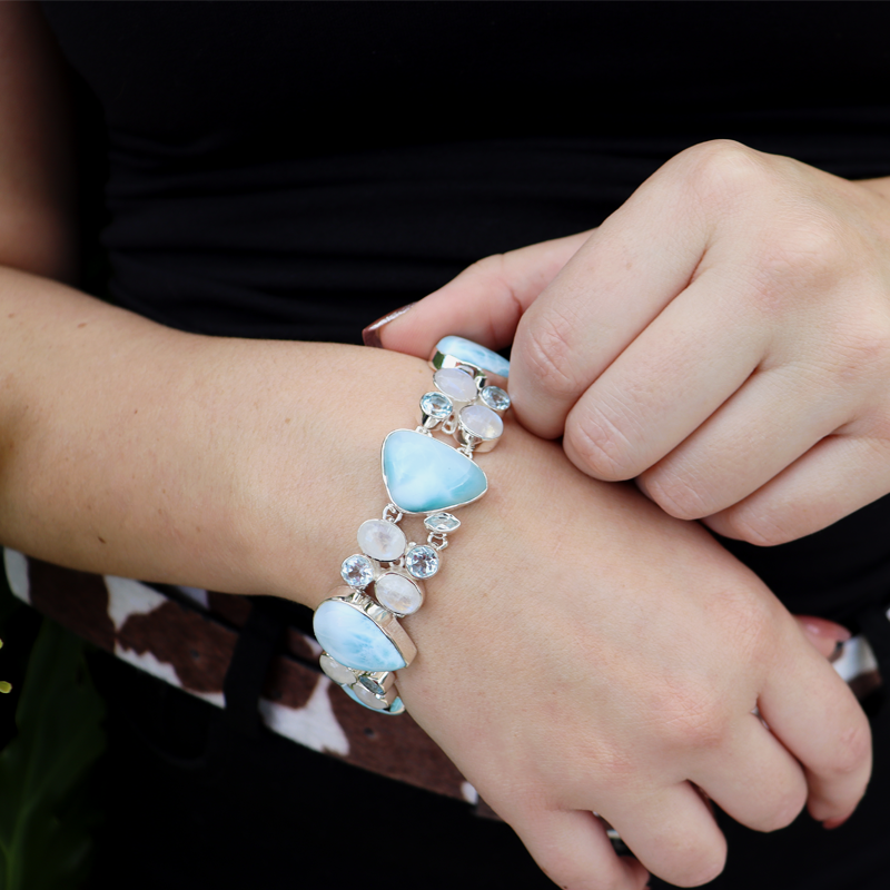 larimar moonstone blue topaz sterling silver gemstone bracelet