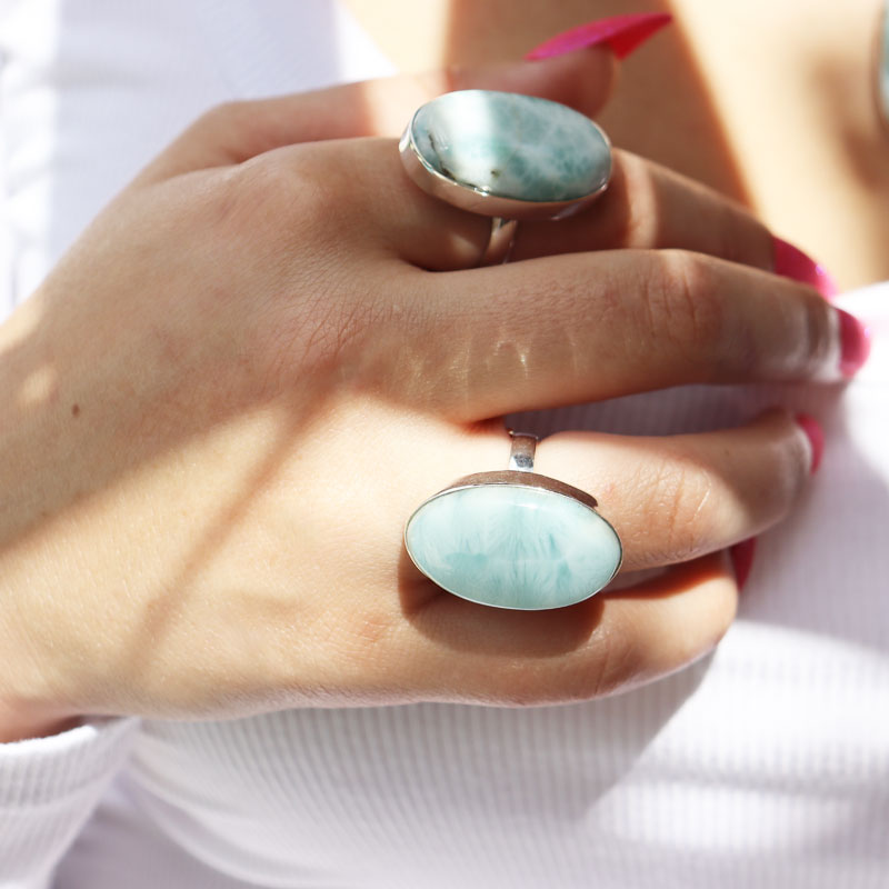 oval larimar gemstone silver ring