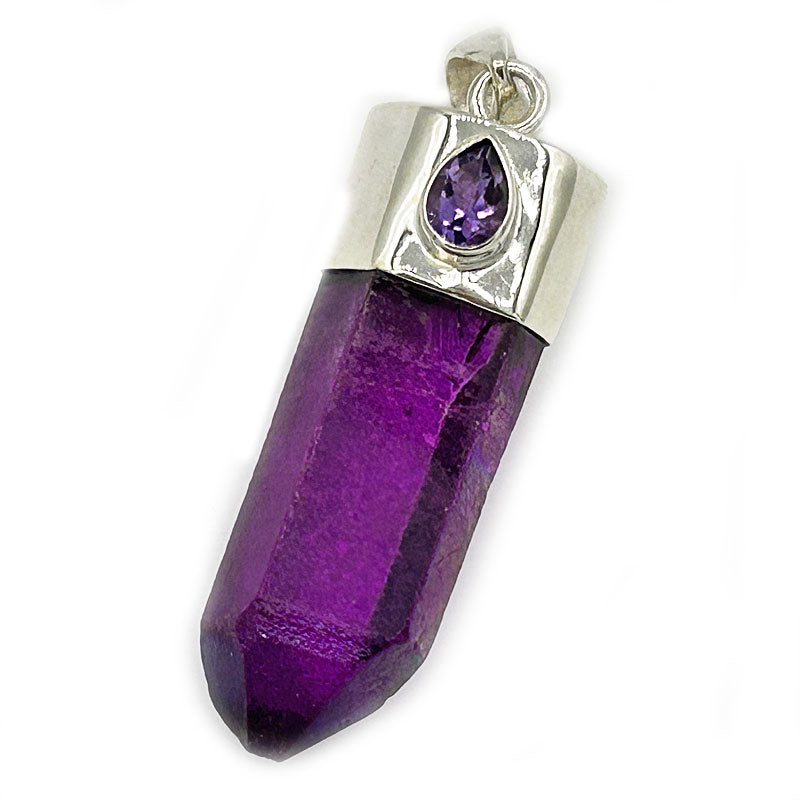 pink aura and amethyst silver pendant