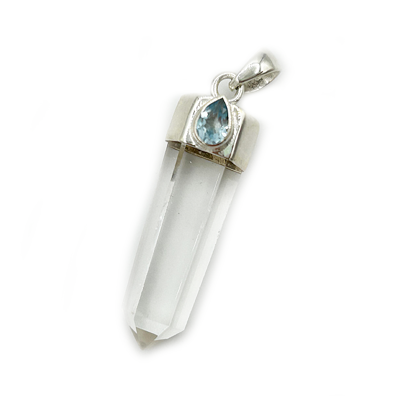 clear quartz blue topaz silver pendant