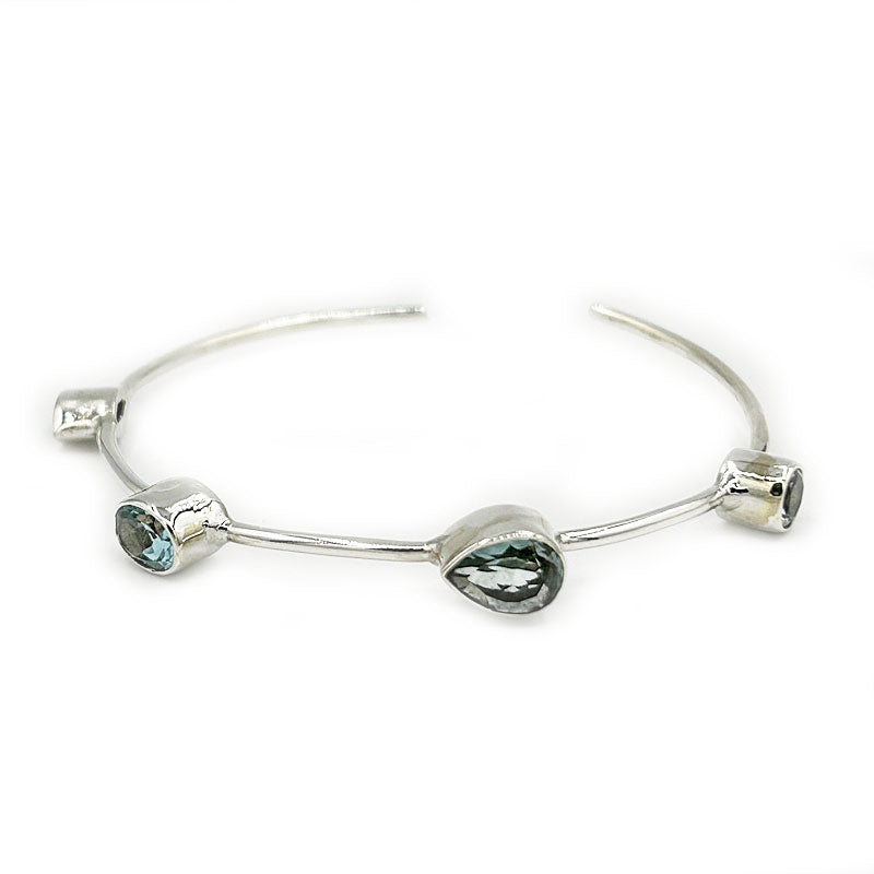 blue topaz silver gemstone bangle cuff