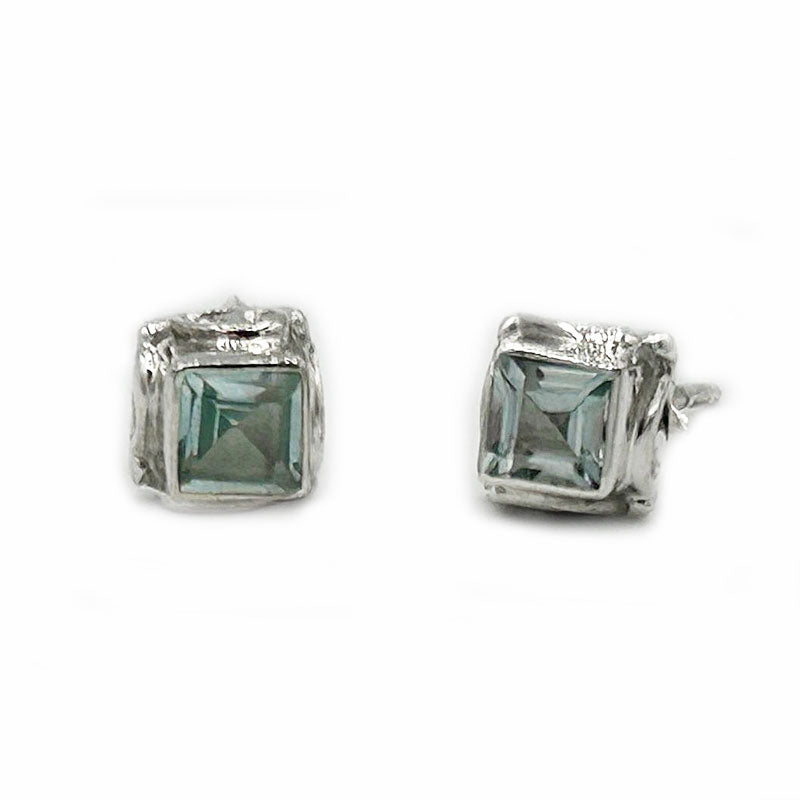 blue topaz silver gemstone stud earrings