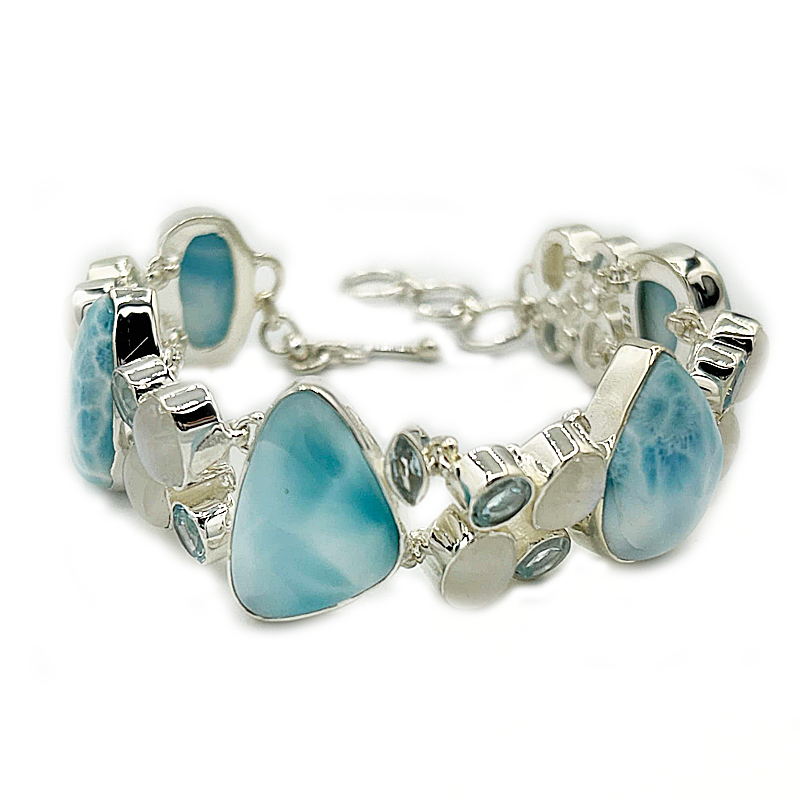 larimar moonstone blue topaz sterling silver gemstone bracelet