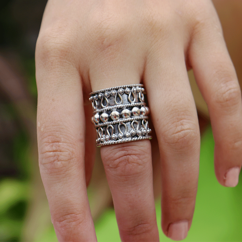 wide oxidized silver boho ring