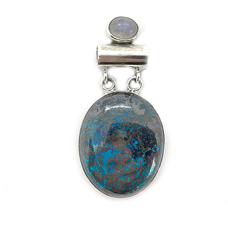 azurite moonstone gemstone silver pendant