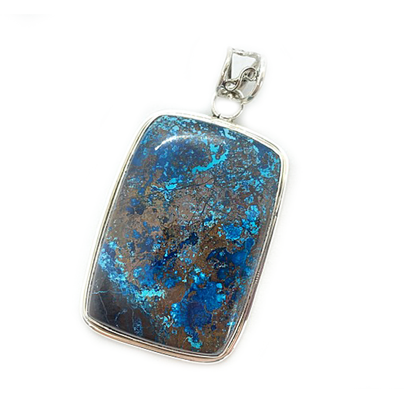 blue azurite rectangle silver gemstone pendant