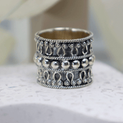 wide oxidized silver boho ring