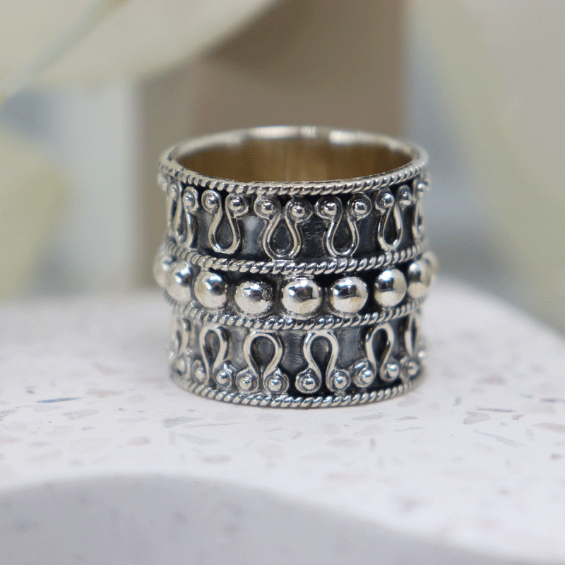 wide oxidized silver boho ring