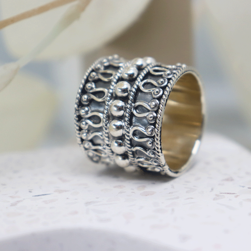 wide oxidized silver boho ring