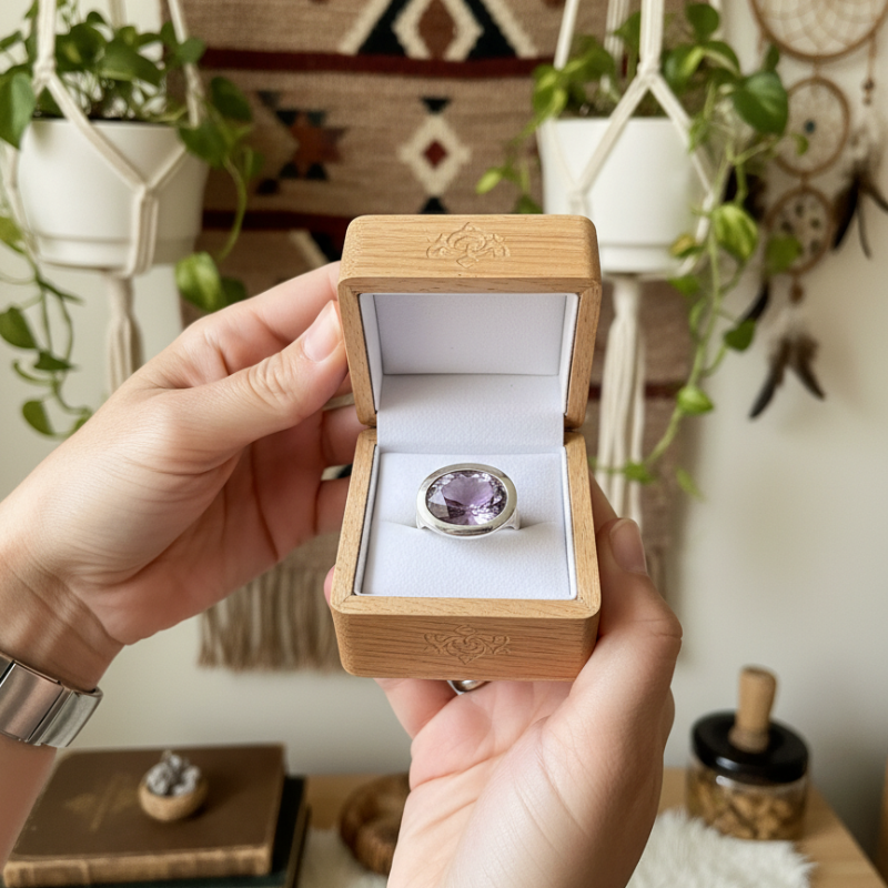 amethyst oval sterling silver gemstone ring