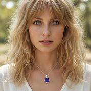 emerald cut sterling silver amethyst pendant