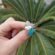 green amethyst teardrop sterling silver gemstone ring