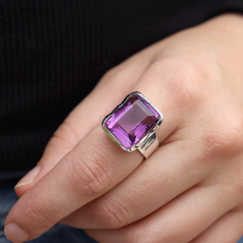 amethyst emerald cut sterling silver gemstone ring