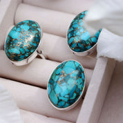 oval copper turquoise silver gemstone ring