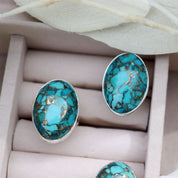 oval copper turquoise silver gemstone ring