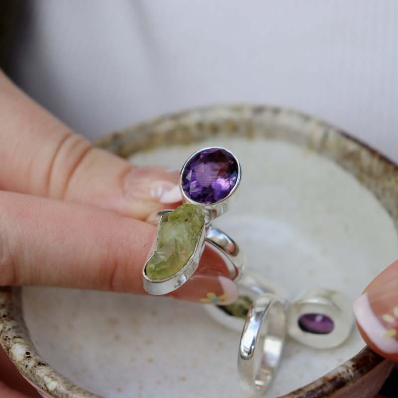amethyst lemon quartz sterling silver gemstone ring