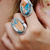 oyster turquoise sterling silver gemstone ring