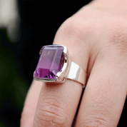 amethyst emerald cut sterling silver gemstone ring