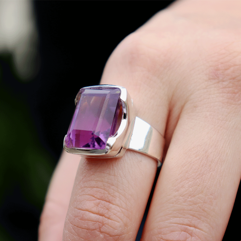 amethyst emerald cut sterling silver gemstone ring