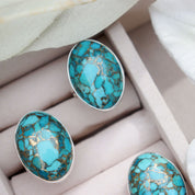 oval copper turquoise silver gemstone ring