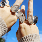 black rutilated quartz silver gemstone ring