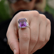 amethyst emerald cut sterling silver gemstone ring
