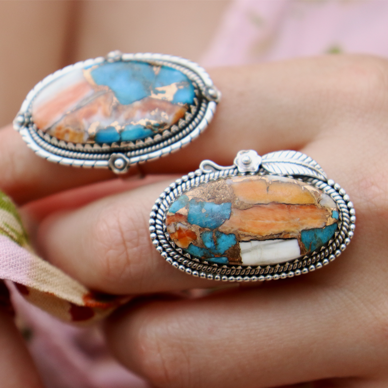 oyster turquoise sterling silver gemstone ring