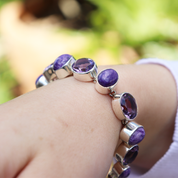 amethyst charoite sterling silver gemstone bracelet