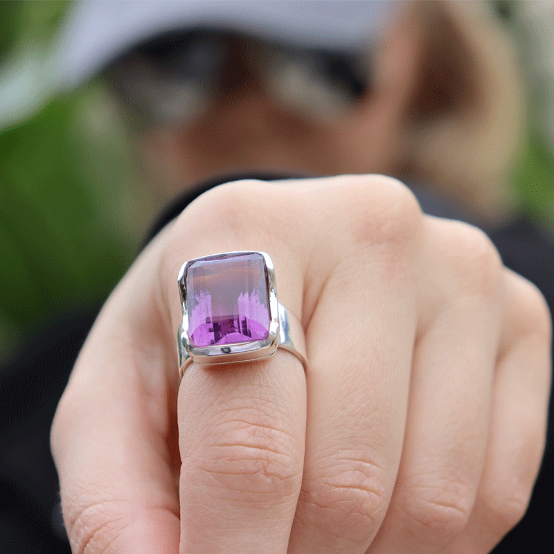 amethyst emerald cut sterling silver gemstone ring