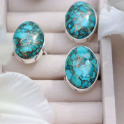 oval copper turquoise silver gemstone ring