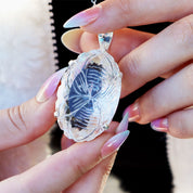 Clear Quartz Oval Etched Pendant
