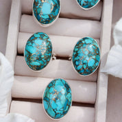 oval copper turquoise silver gemstone ring
